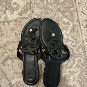 Tory Burch Black Leather Sandals with Logo