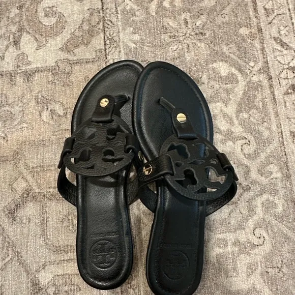 Tory Burch Black Leather Sandals with Logo