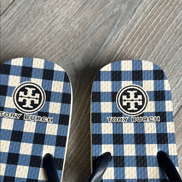 Tory Burch Blue and White Checkered Sandals