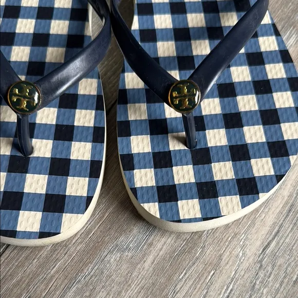 Tory Burch Blue and White Checkered Sandals
