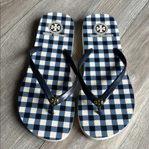 Tory Burch Blue and White Checkered Sandals
