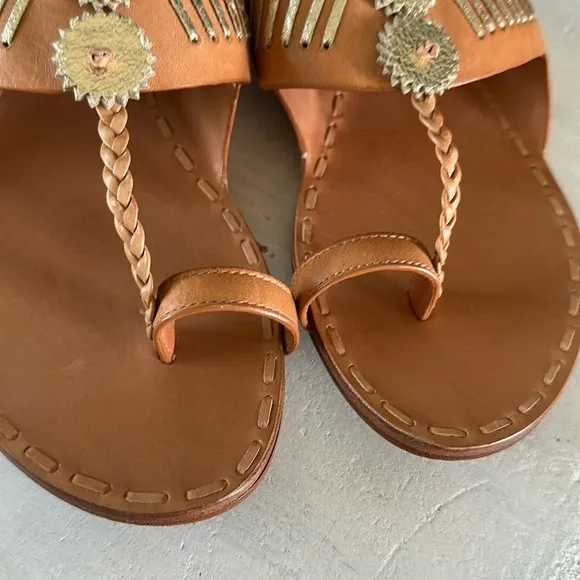 Tory Burch Canyon Flat Woven Sandal Metallic Leather in Camello Spark Gold Sz 9