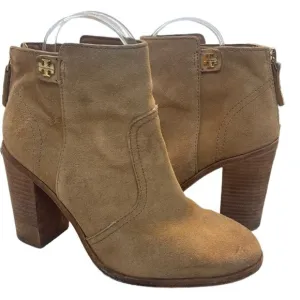 TORY BURCH Kira Size 6.5 Heeled Ankle Boots Tan Suede