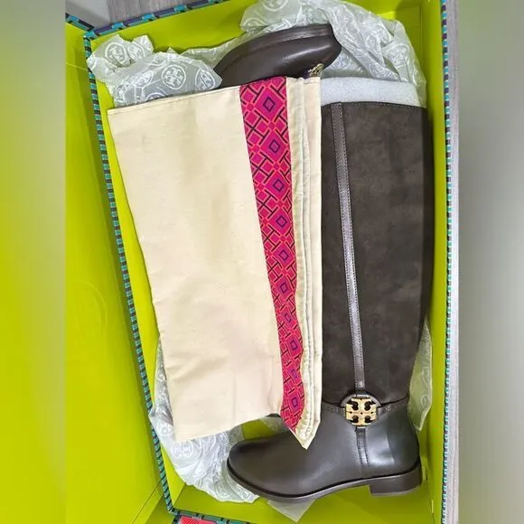 Tory Burch Miller Wide Calf 25mm Leather &amp; Suede Boot Corvino
