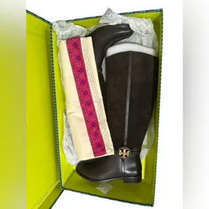 Tory Burch Miller Wide Calf 25mm Leather &amp; Suede Boot Corvino