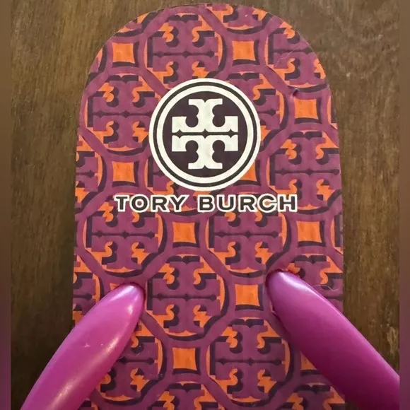 Tory Burch Party Fuschia Flip Flops Designer Sandals Shoes Beach Womens Size 8