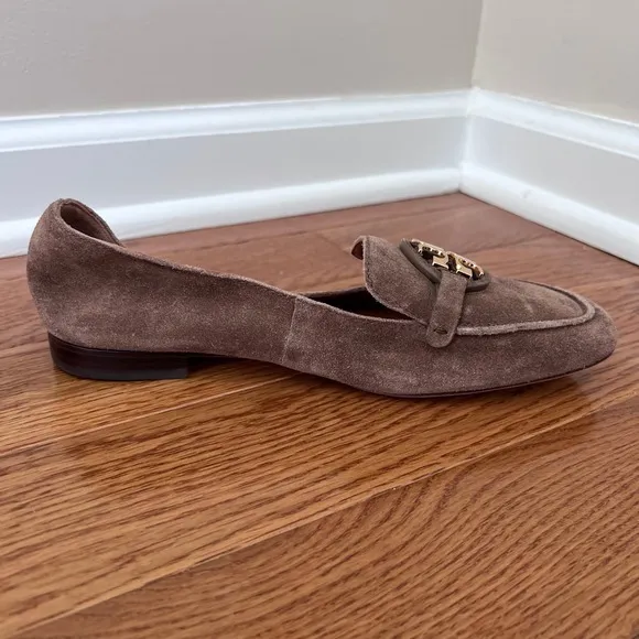Tory Burch Suede Loafers Gold Logo Slip On Comfort Shoes Size 8M