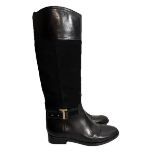 TORY BURCH TENLEY Boots Women's Sz 9 Black Leather Suede Combo $495 MSRP