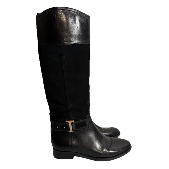TORY BURCH TENLEY Boots Women's Sz 9 Black Leather Suede Combo $495 MSRP
