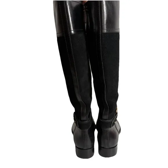 TORY BURCH TENLEY Boots Women's Sz 9 Black Leather Suede Combo $495 MSRP