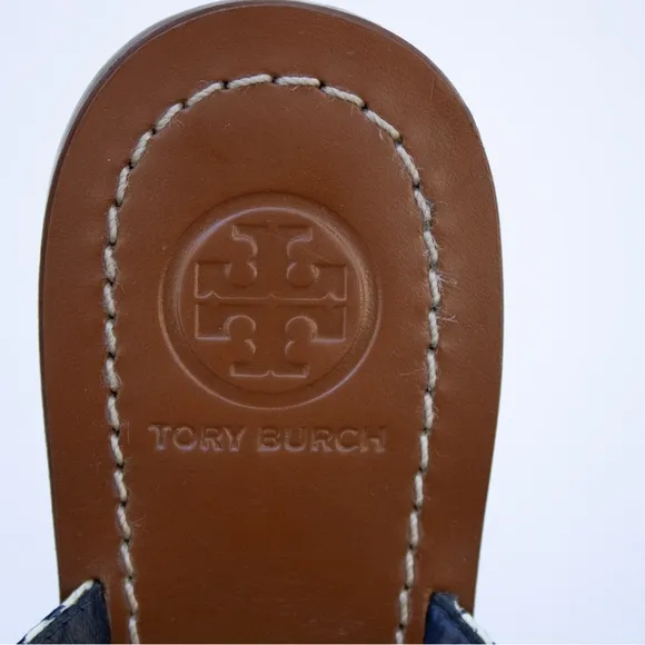 Tory Burch Terra Leather Patent Flat Thong Sandals Nautical Dots Women’s Size 6