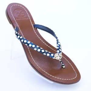 Tory Burch Terra Leather Patent Flat Thong Sandals Nautical Dots Women’s Size 6