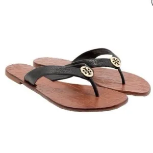 Tory Burch Thora Leather Metal Logo Sandals 8
