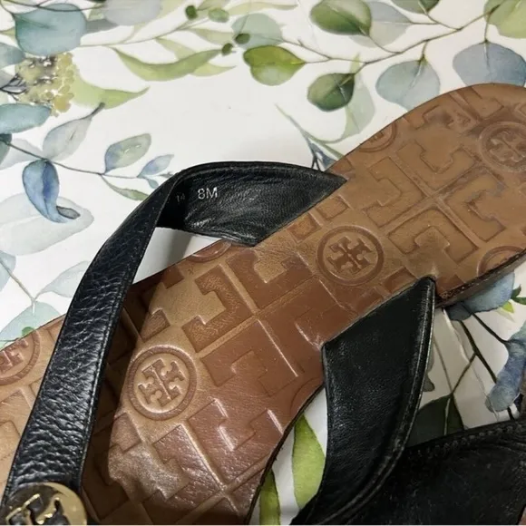 Tory Burch Thora Leather Metal Logo Sandals 8