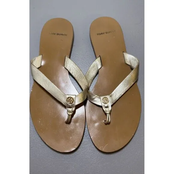 Tory Burch Womens Sandals Manon‎ Thong Flip Gold Vachetta Leather 7.5M #18