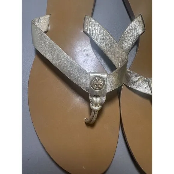 Tory Burch Womens Sandals Manon‎ Thong Flip Gold Vachetta Leather 7.5M #18