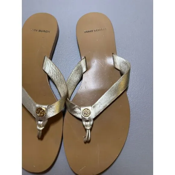 Tory Burch Womens Sandals Manon‎ Thong Flip Gold Vachetta Leather 7.5M #18