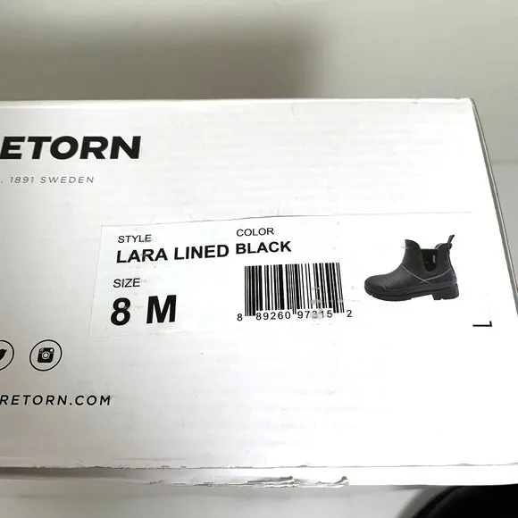 Tretorn Lara Lined Chelsea Rain Boots Faux Fur Booties Black Size 8 NEW