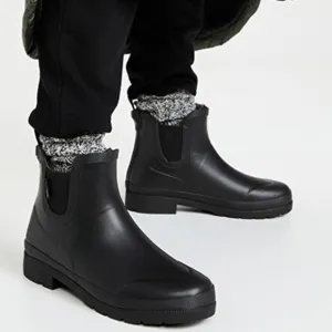 Tretorn Lara Lined Chelsea Rain Boots Faux Fur Booties Black Size 8 NEW