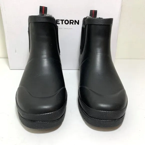 Tretorn Lara Lined Chelsea Rain Boots Faux Fur Booties Black Size 8 NEW