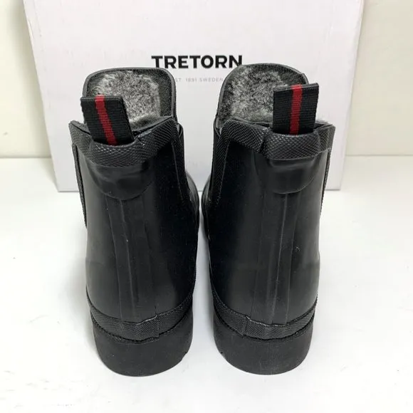 Tretorn Lara Lined Chelsea Rain Boots Faux Fur Booties Black Size 8 NEW