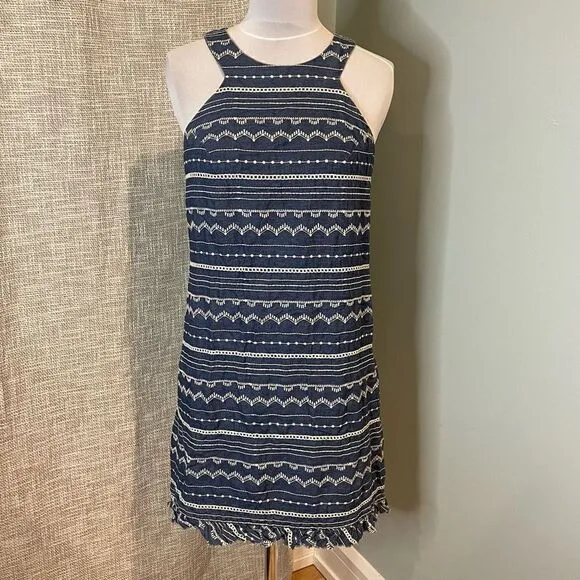 Trina Turk Embroidered Sleeveless Shift Dress Denim Chambray Beach Vacation 6