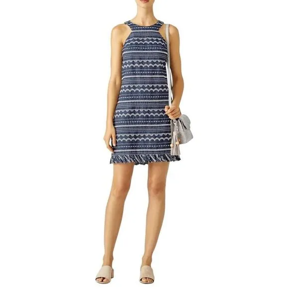 Trina Turk Embroidered Sleeveless Shift Dress Denim Chambray Beach Vacation 6