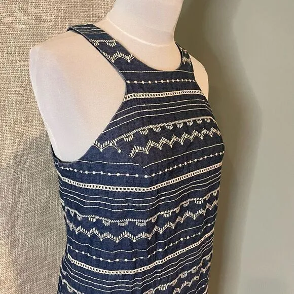 Trina Turk Embroidered Sleeveless Shift Dress Denim Chambray Beach Vacation 6