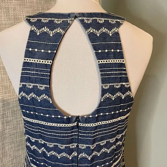 Trina Turk Embroidered Sleeveless Shift Dress Denim Chambray Beach Vacation 6