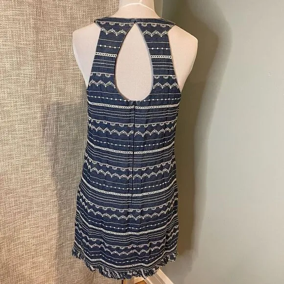Trina Turk Embroidered Sleeveless Shift Dress Denim Chambray Beach Vacation 6