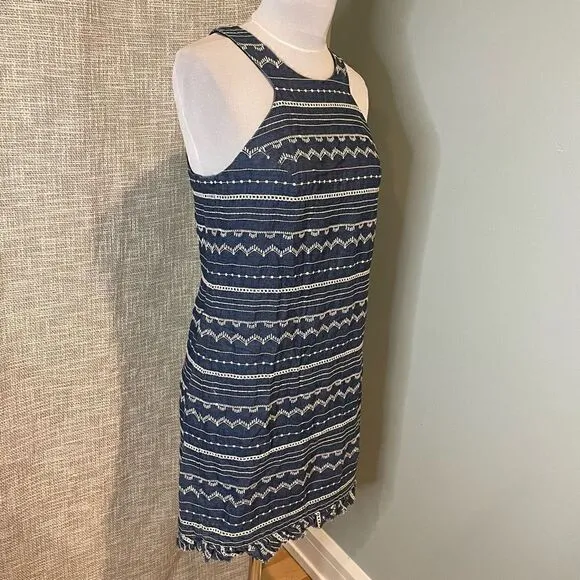 Trina Turk Embroidered Sleeveless Shift Dress Denim Chambray Beach Vacation 6