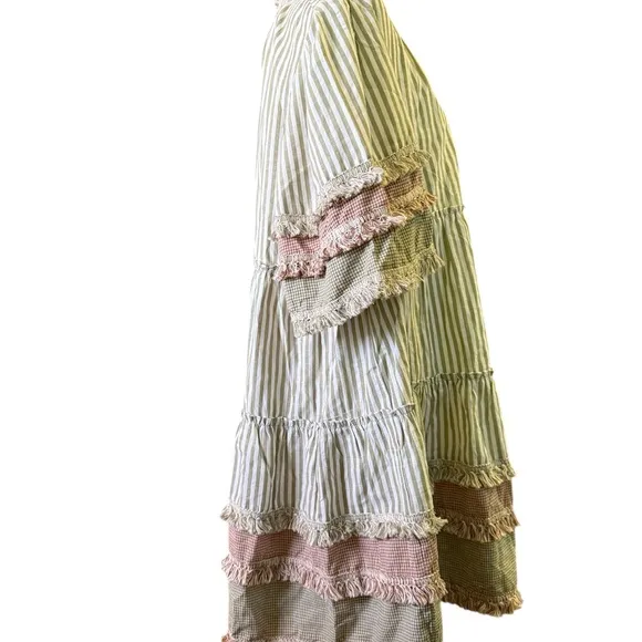 Tuckernuck Crawford Cotswold Stripe Dress Tiered Midi with Fringe Trim XL