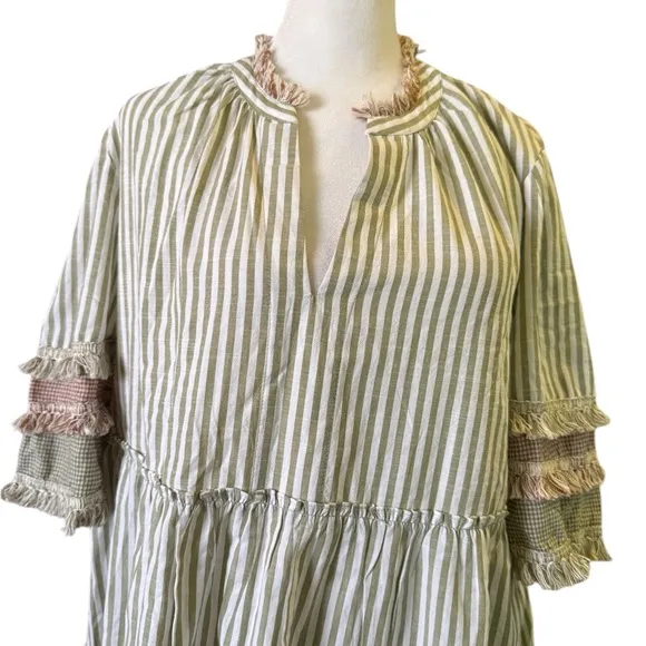 Tuckernuck Crawford Cotswold Stripe Dress Tiered Midi with Fringe Trim XL