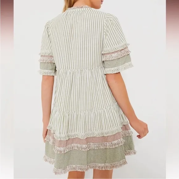 Tuckernuck Crawford Cotswold Stripe Dress Tiered Midi with Fringe Trim XL