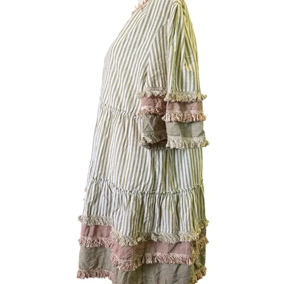 Tuckernuck Crawford Cotswold Stripe Dress Tiered Midi with Fringe Trim XL