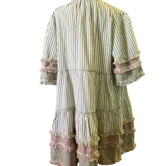 Tuckernuck Crawford Cotswold Stripe Dress Tiered Midi with Fringe Trim XL