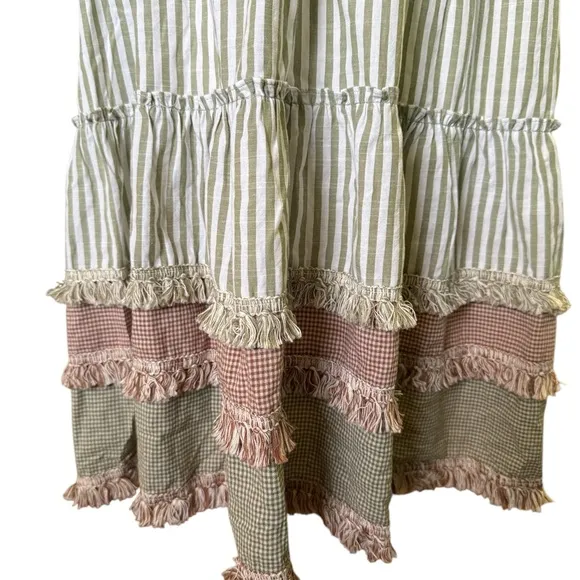 Tuckernuck Crawford Cotswold Stripe Dress Tiered Midi with Fringe Trim XL