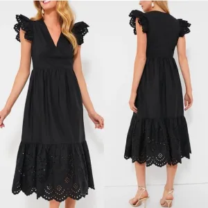 Tuckernuck HYACINTH HOUSE Black Eyelet Marshall Midi Dress size xs NWT LBD Prep