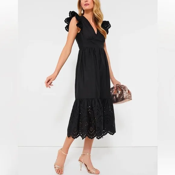 Tuckernuck HYACINTH HOUSE Black Eyelet Marshall Midi Dress size xs NWT LBD Prep