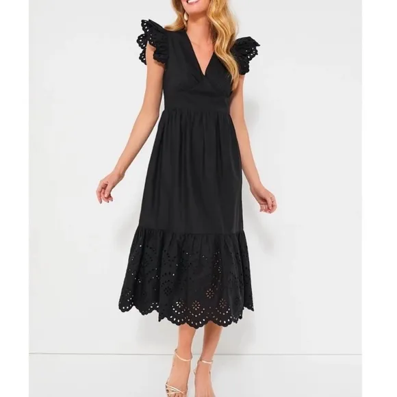 Tuckernuck HYACINTH HOUSE Black Eyelet Marshall Midi Dress size xs NWT LBD Prep