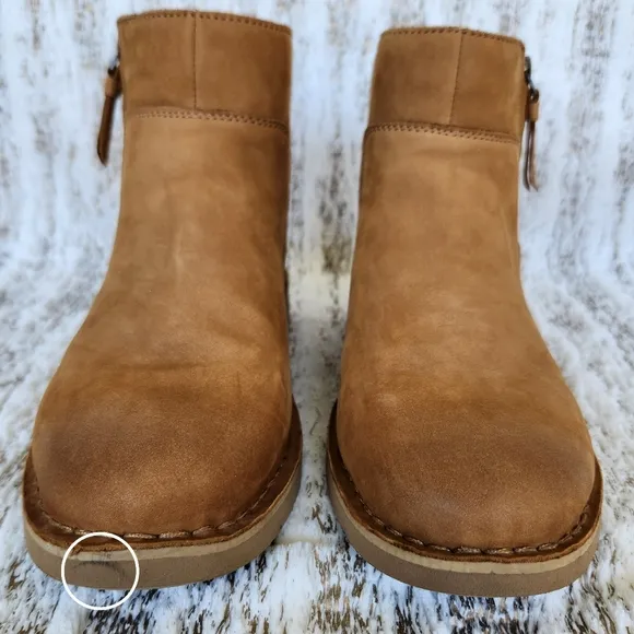 UGG &quot;Rea&quot; Chestnut Nubuck Leather Ankle Boots Shearling Wool | Women's Size 9