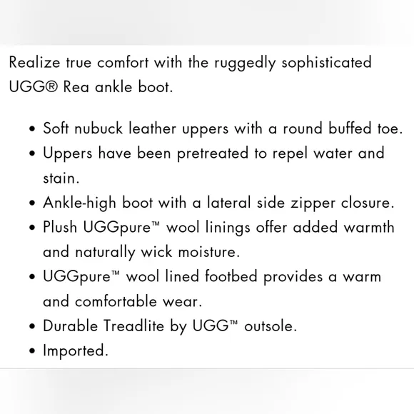 UGG &quot;Rea&quot; Chestnut Nubuck Leather Ankle Boots Shearling Wool | Women's Size 9