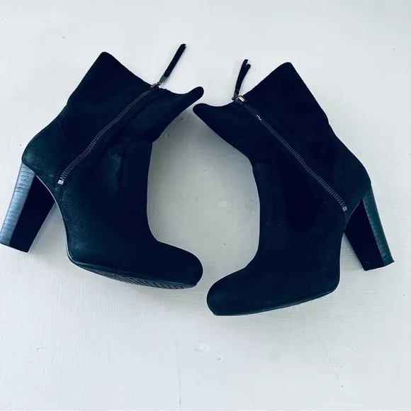 UGG Athena Black High Heel Suede Boots Shearling Footbed Women's Size 7