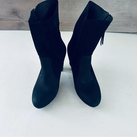 UGG Athena Black High Heel Suede Boots Shearling Footbed Women's Size 7