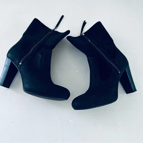 UGG Athena Black High Heel Suede Boots Shearling Footbed Women's Size 7