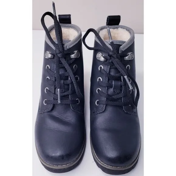 UGG Australia 1003165K Sheepskin Lined Black Leather Boots Boys US1 Waterproof