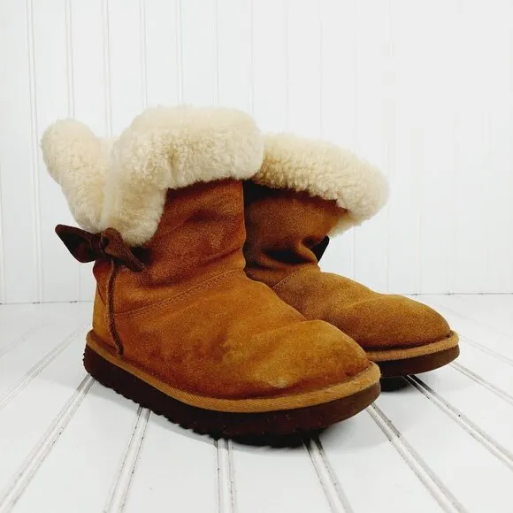 Ugg Australia Bailey Bow Kids Suede Faux Fur Winter Boots D261
