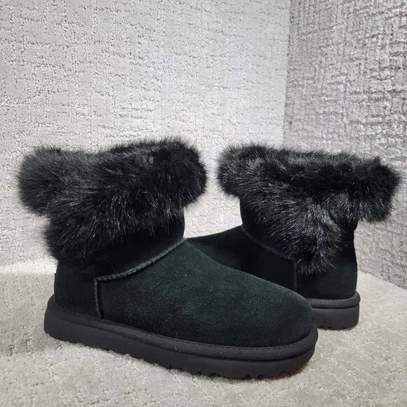 UGG Australia Cathie Women's Size 6 US Black Suede Faux Fur Boots 1109852