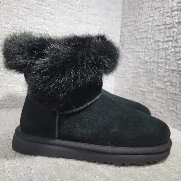 UGG Australia Cathie Women's Size 6 US Black Suede Faux Fur Boots 1109852
