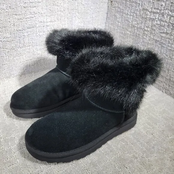 UGG Australia Cathie Women's Size 6 US Black Suede Faux Fur Boots 1109852